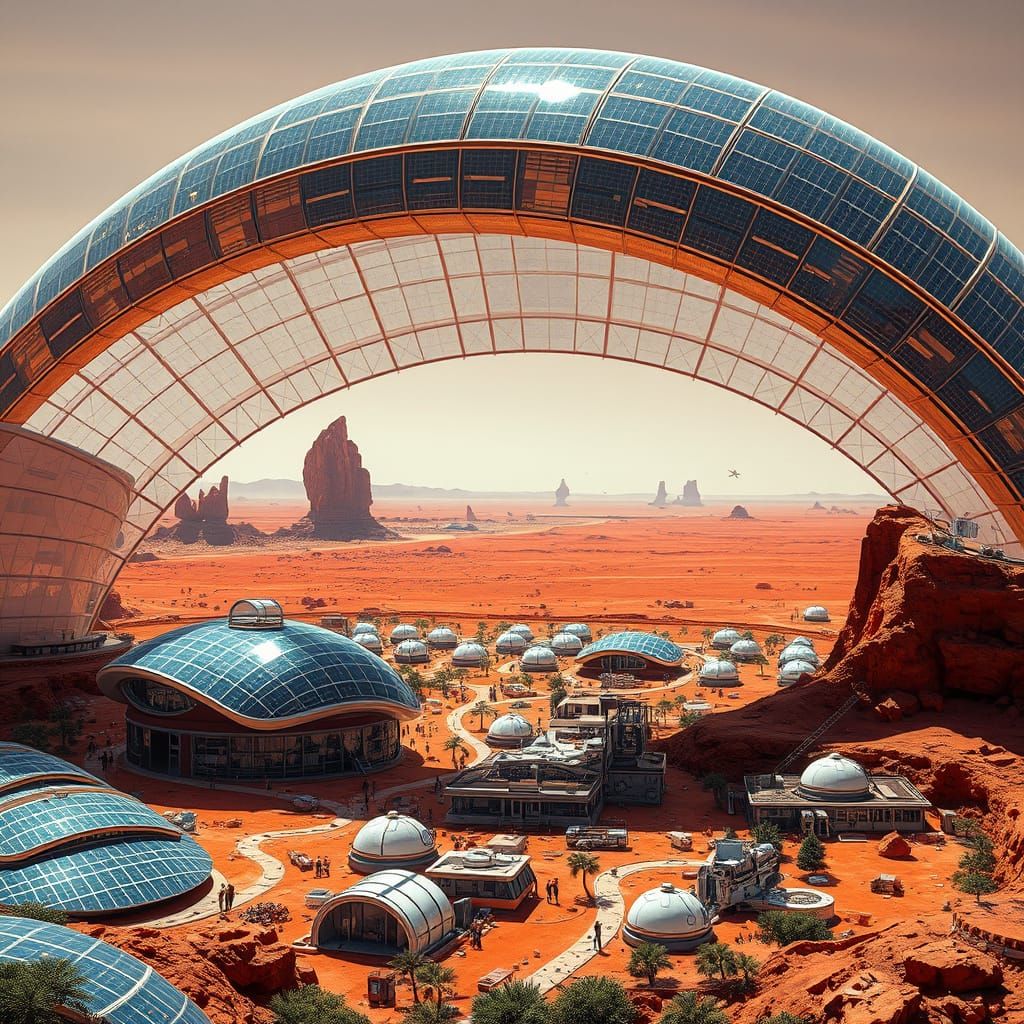 Sleek Futuristic Solarpunk Settlement on Mars
