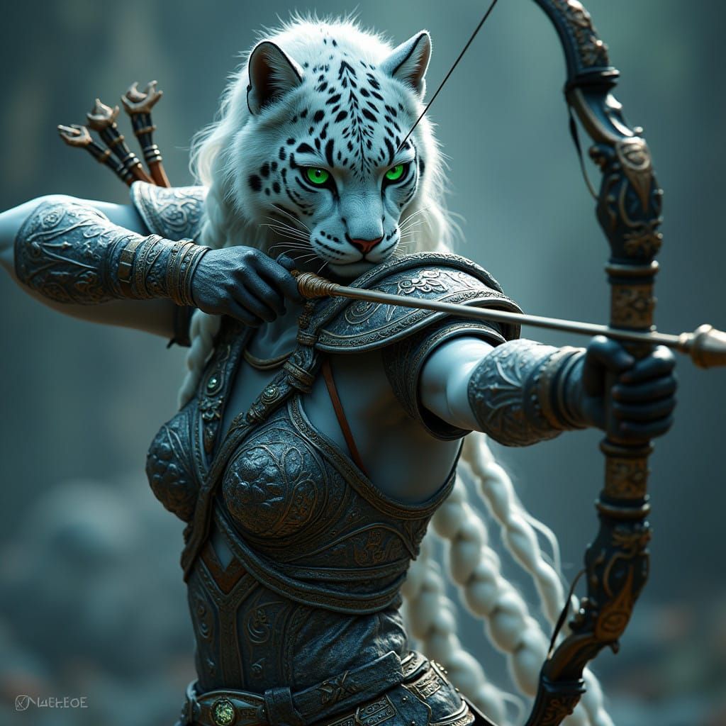 Dark Fantasy Tabaxi Woman in Ancient Armor