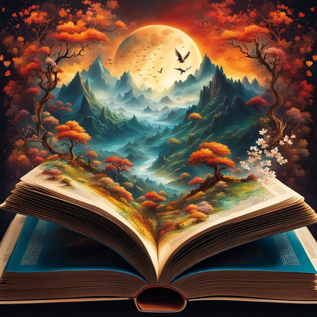 Fantasy World Emerges from Book in Detailed Digital Art