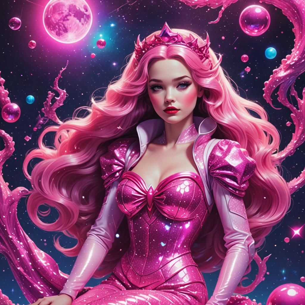 Snow White Space Mermaid with Neon Synthwave Sparkles