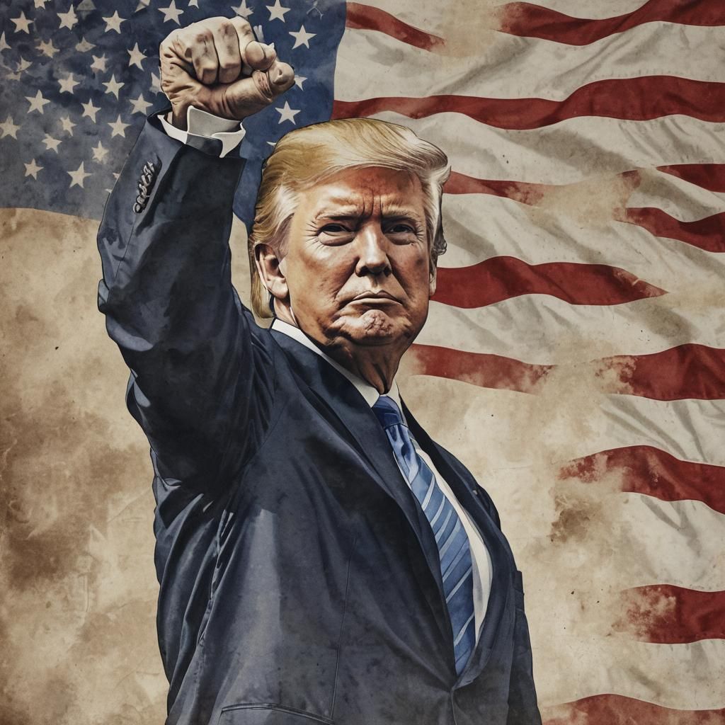 Donald Trump with Raised Fist and American Flag