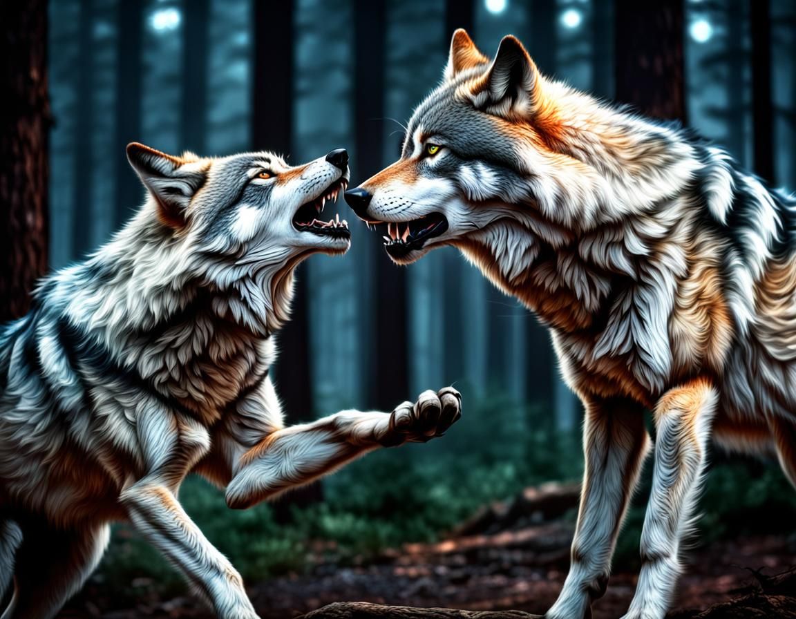 Dramatic Wolves Battle: Hyperrealistic Cinematic Composition