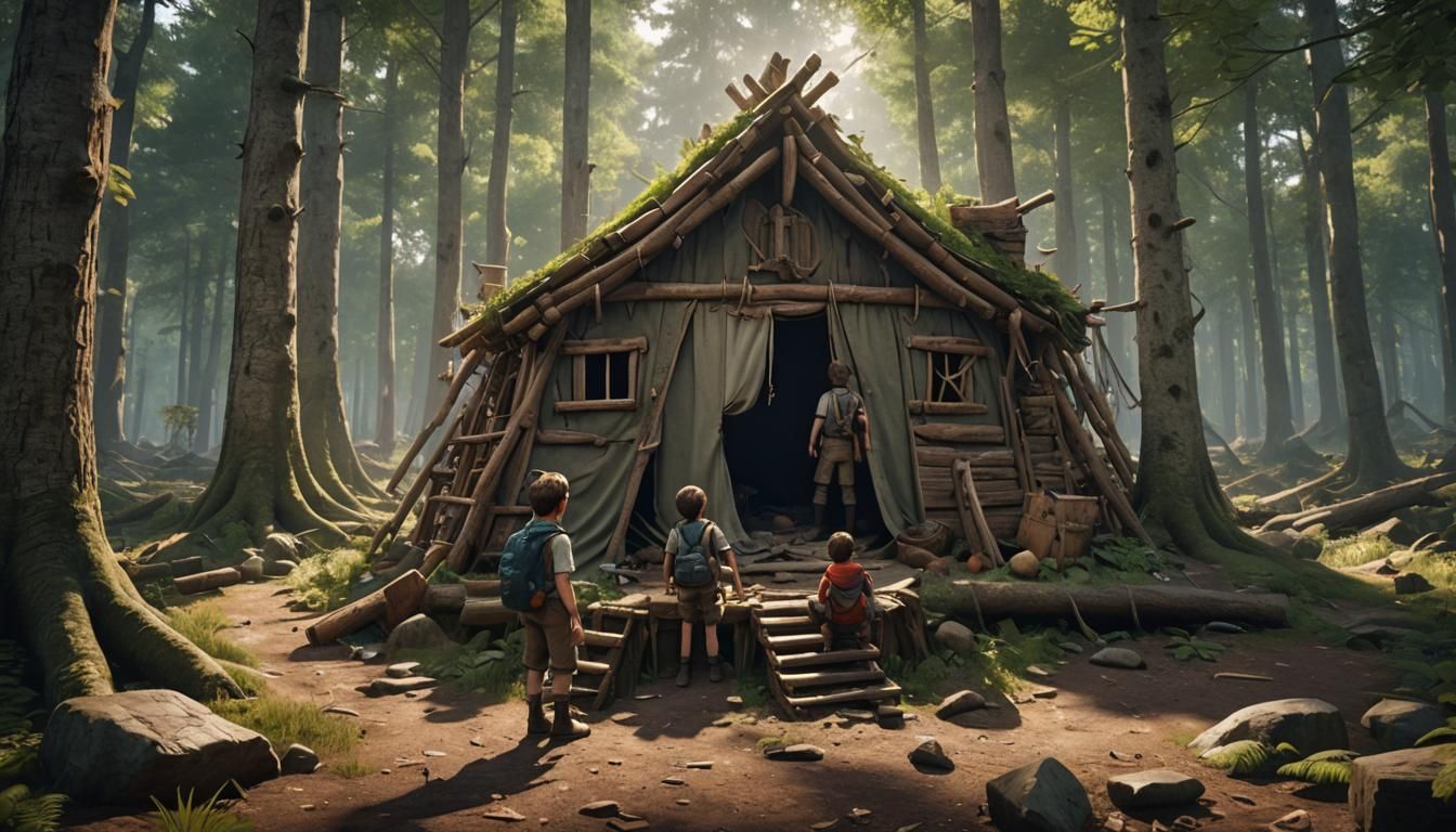 Kids Building Fort in Woods: 3D Game Cinematic