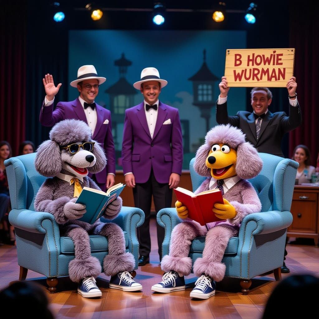Muppet Show Scene with Poodle and Dapper Men