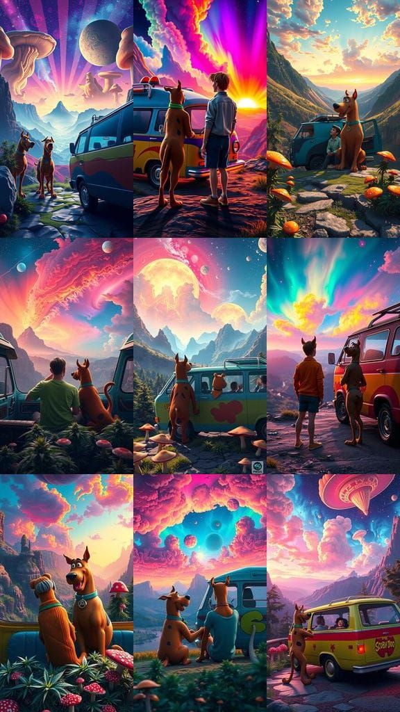 Scooby Doo and Shaggy in Psychedelic Landscape