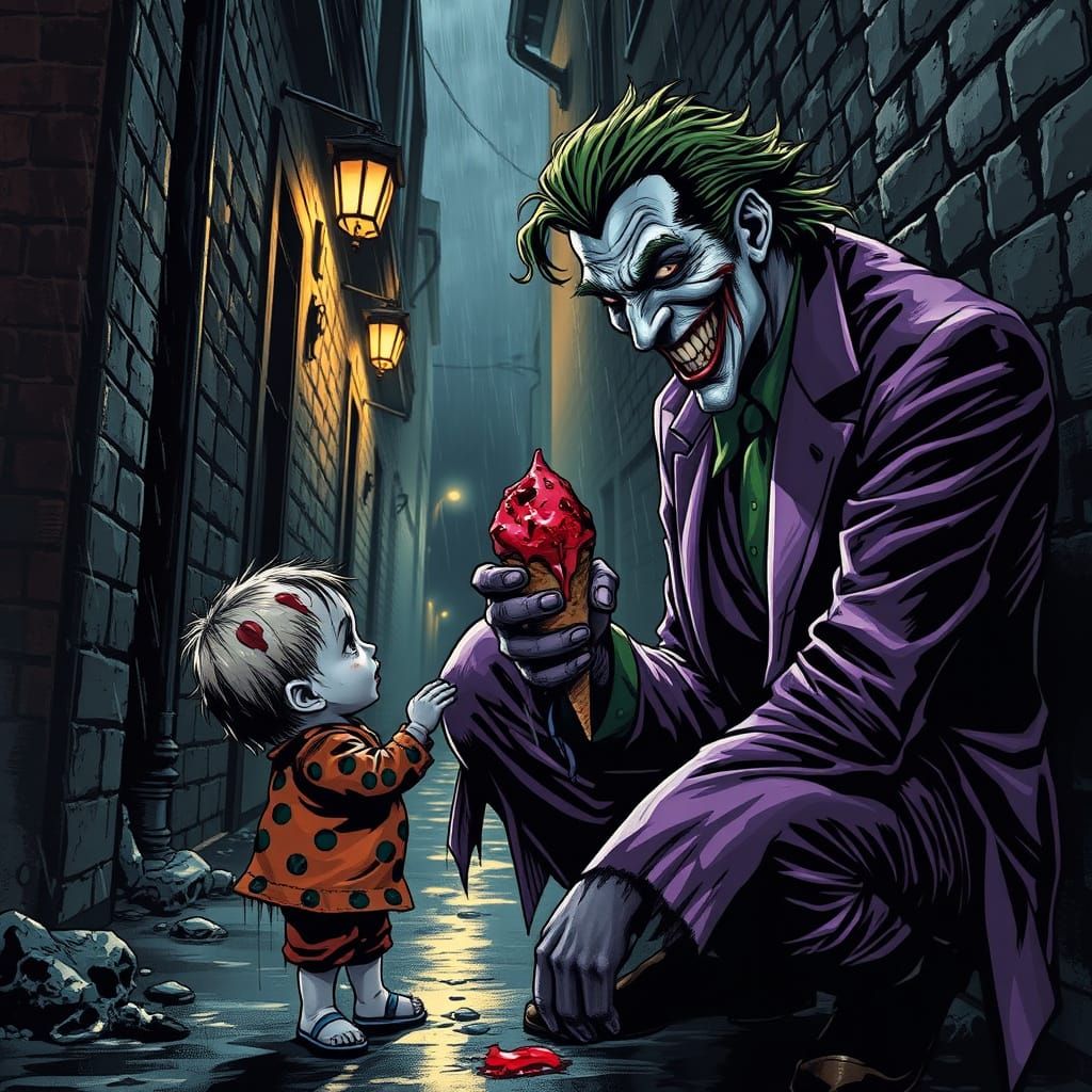 Sinister Joker Offers Ice Cream in Noir Comic Style