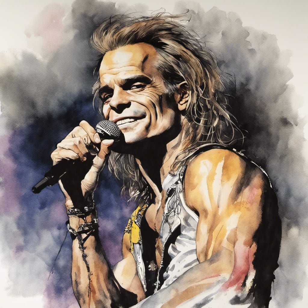 David Lee Roth Onstage in 80s Ink and Watercolour