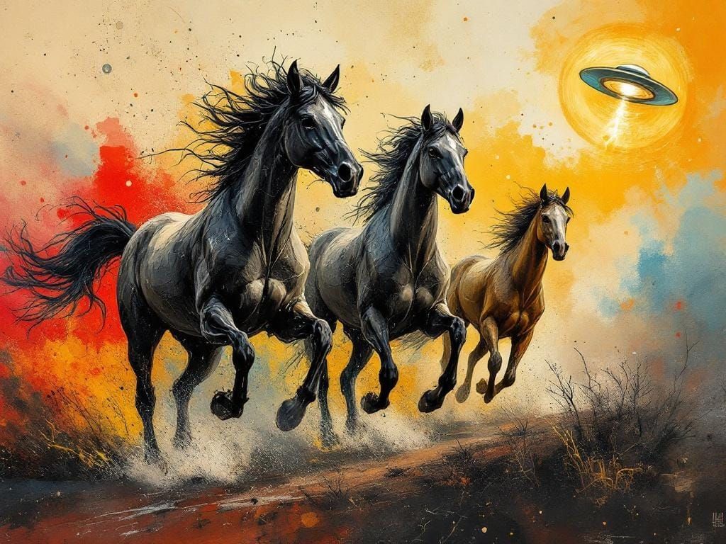 Abstract Wild Horses Running: Mythical Charcoal Art