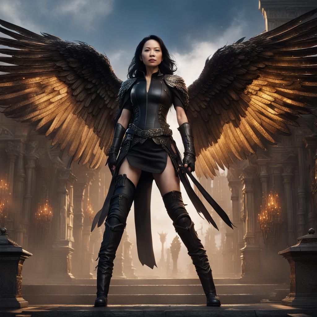 Vibrant Angel of Darkness Confronts Althea in Cyberpunk Fant...