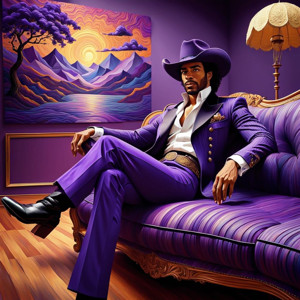 Prince in Purple Rain: Neo-Impressionist Cowboy