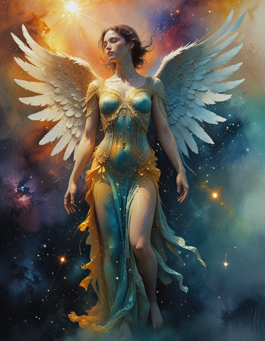 Angel of Cosmic Hope in Vibrant Nebula Scene