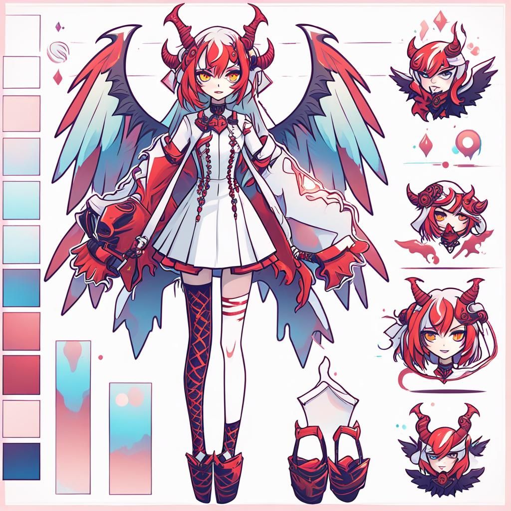 Modern Red Demon Character with Horns and Wings