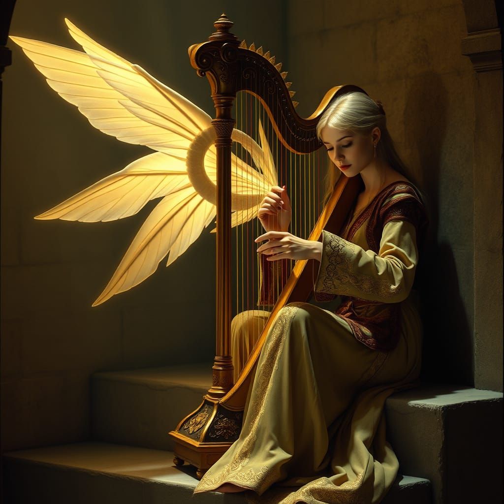 Ethereal Aasimar Bard in Medieval Fantasy