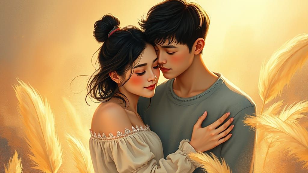 Warm Embrace: A Dreamy Couple in Golden Light