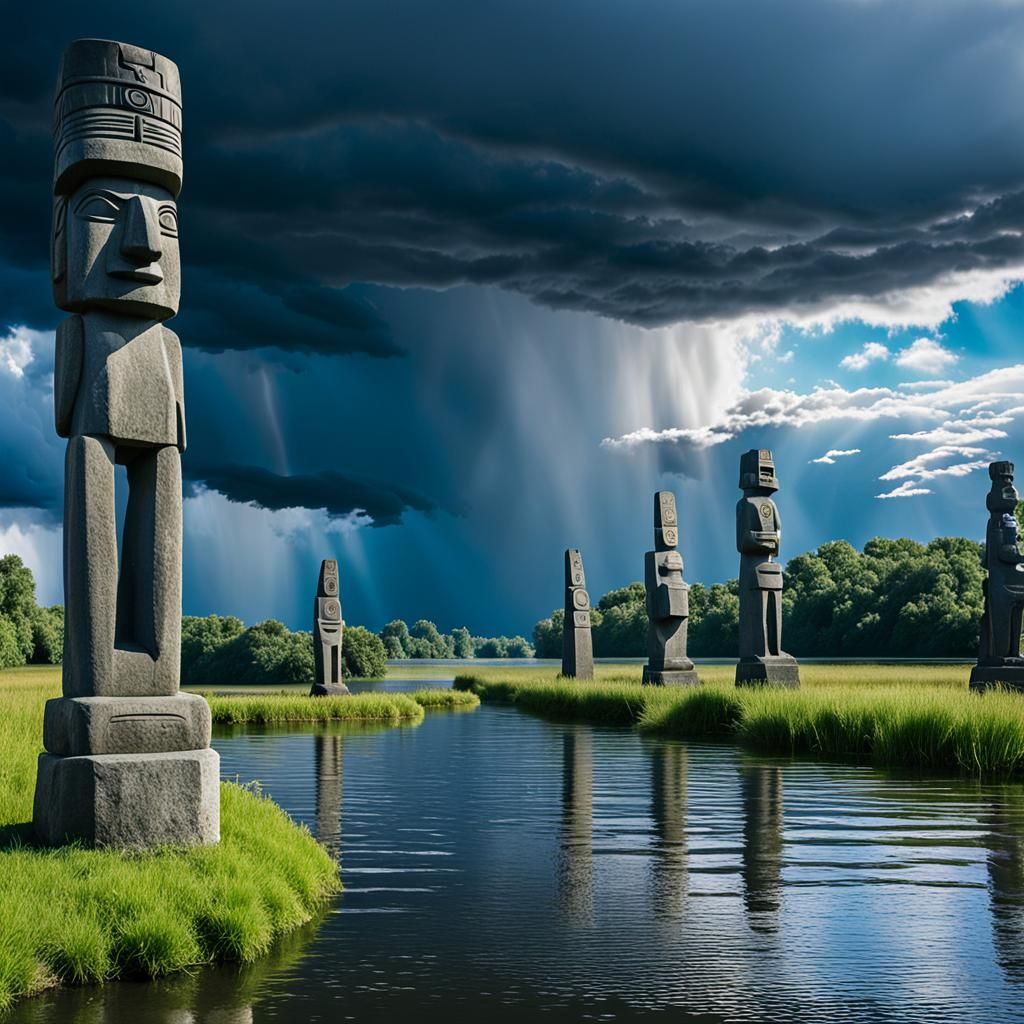 Mysterious Totem River Panorama in Photorealism