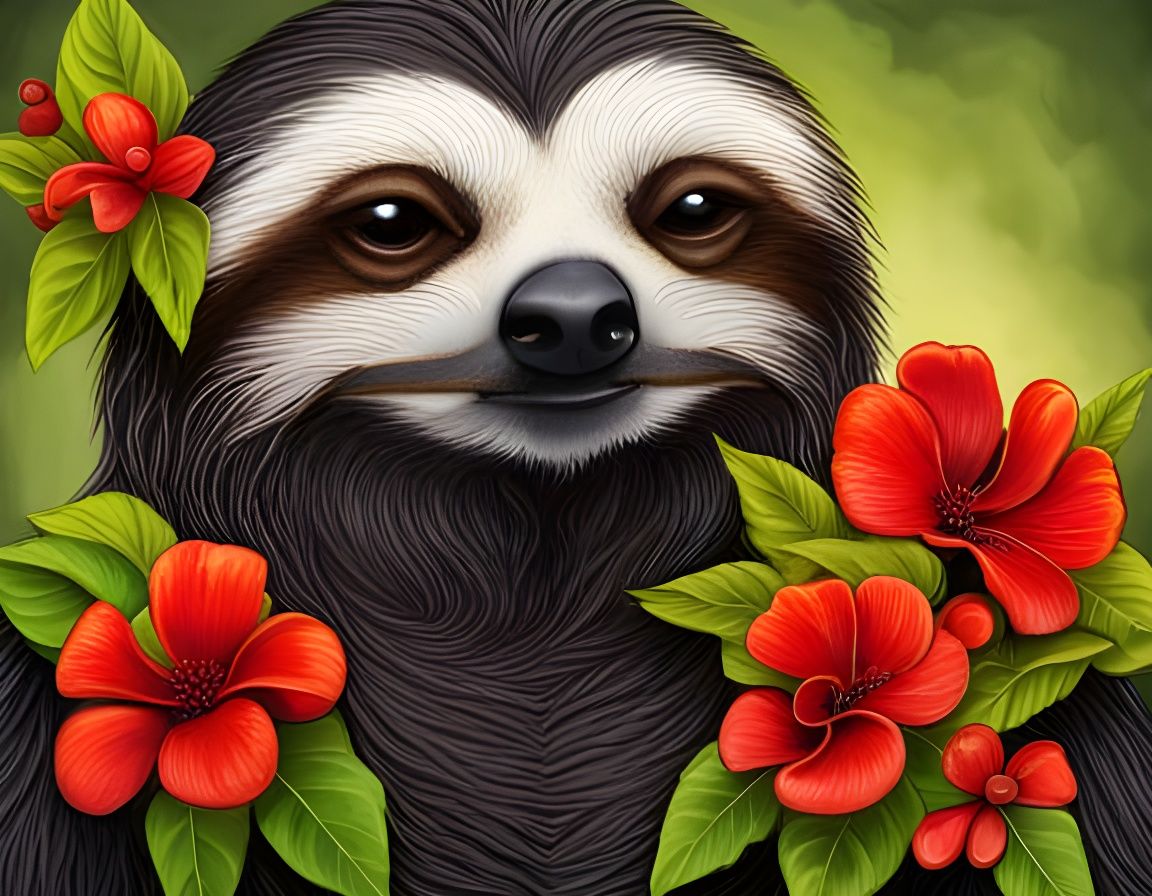 Goth Sloth in Hawaiian Print