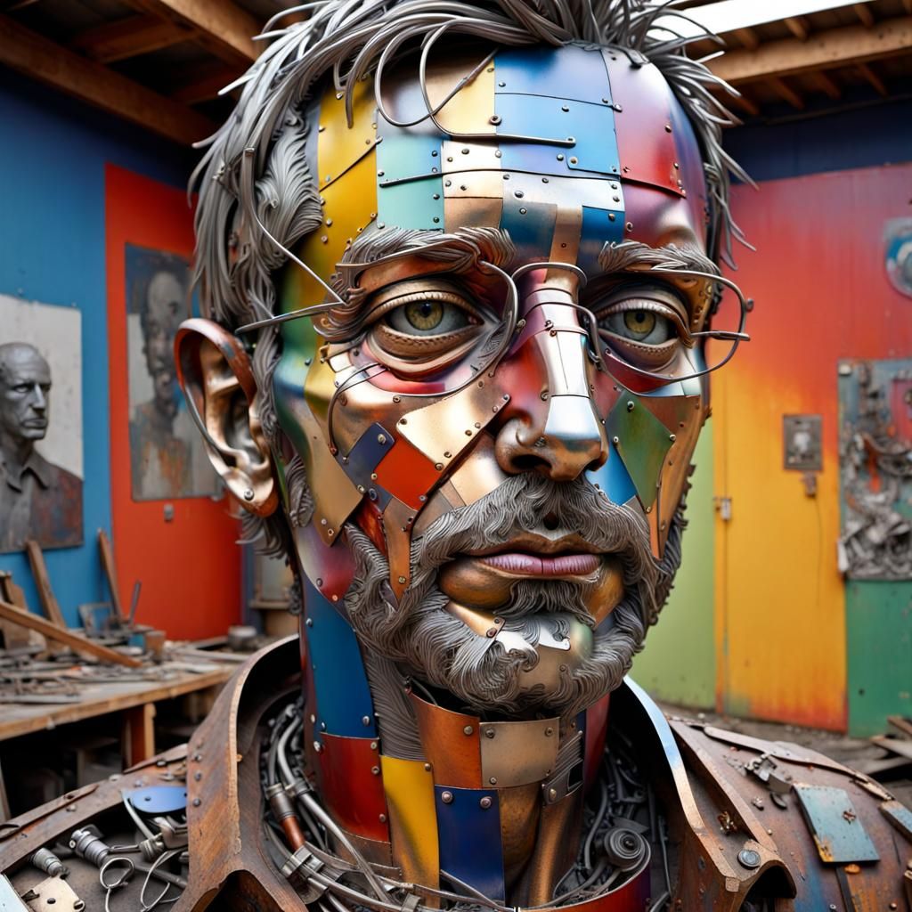 Scrap Metal Sculpture: Portrait of the Artist