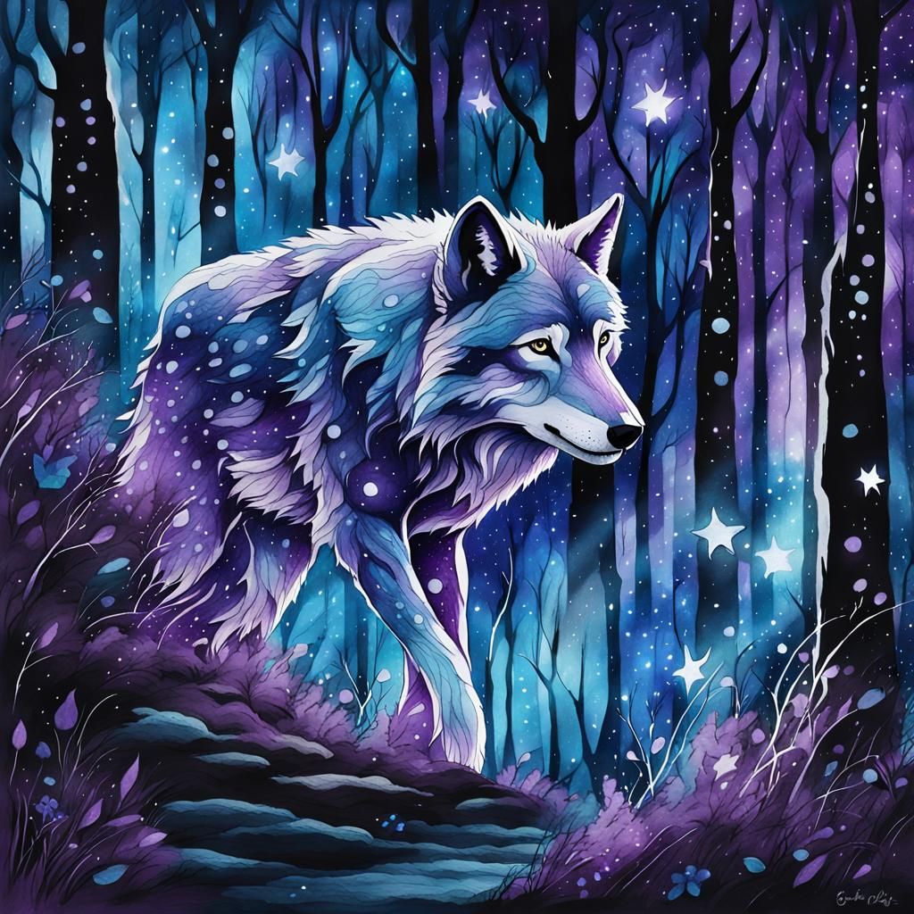 Ethereal Wolf Emerges from Iridescent Light