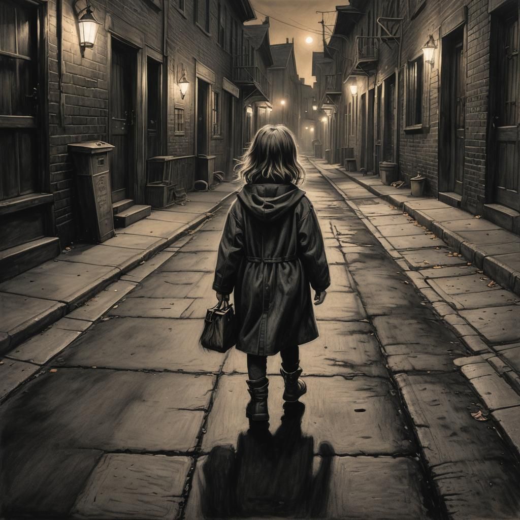 Eerie Charcoal Drawing: Girl in Halloween Costume