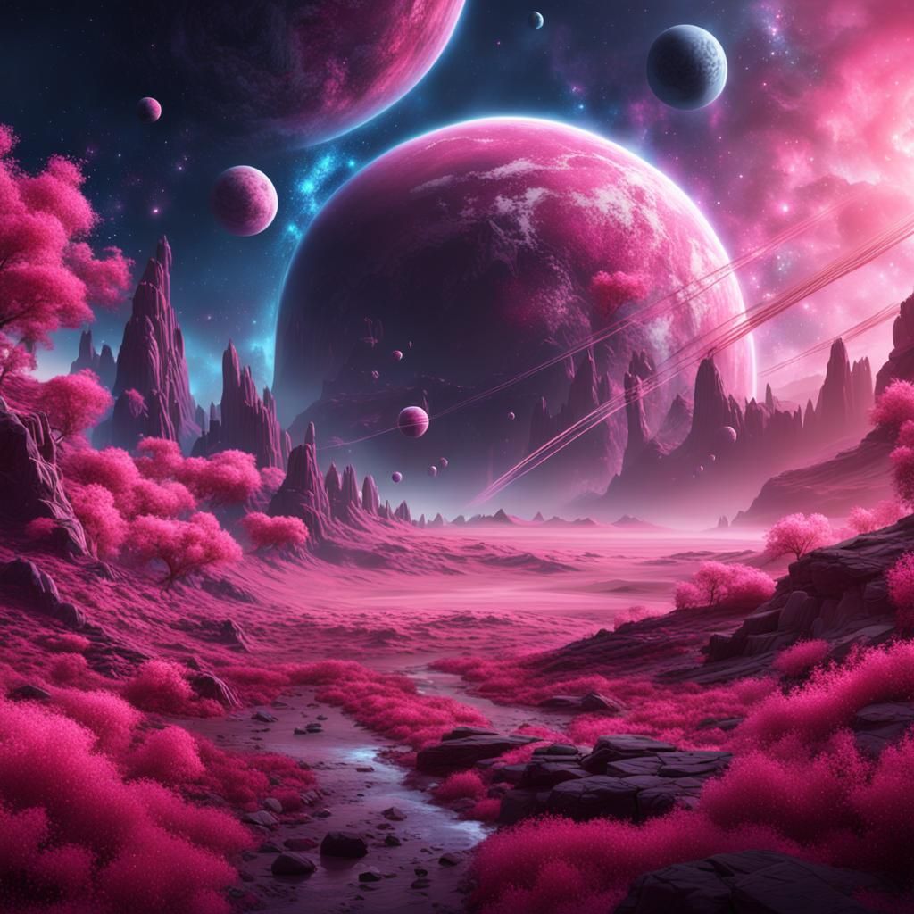Pink Space Scenery: Detailed Matte Painting