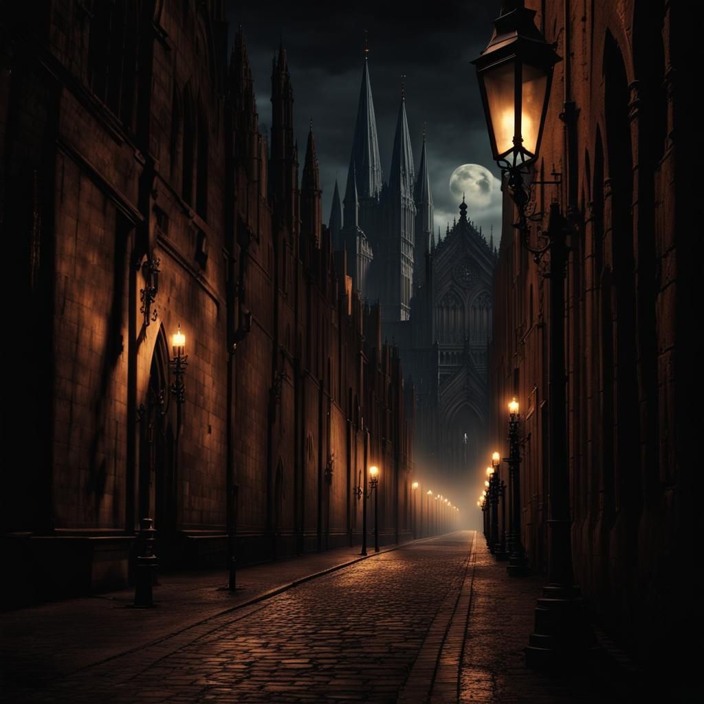 Gothic Cathedral Alley Lit by Candlelight