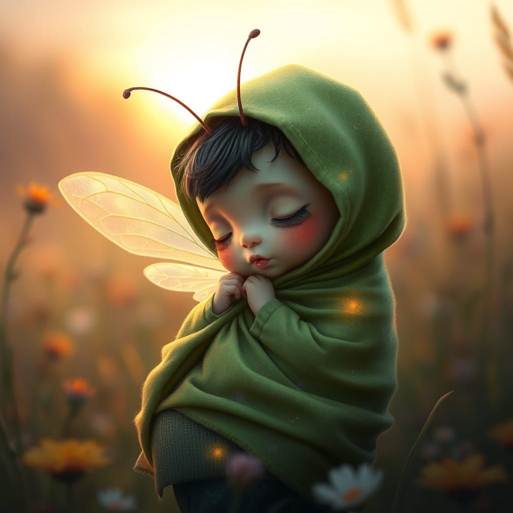 Whimsical Dreamlike Portrait of a Baby Firefly