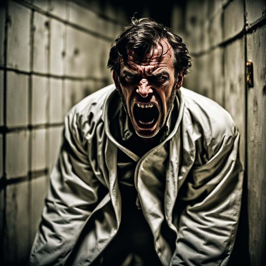 Distressed Man in Straitjacket: Asylum Corner