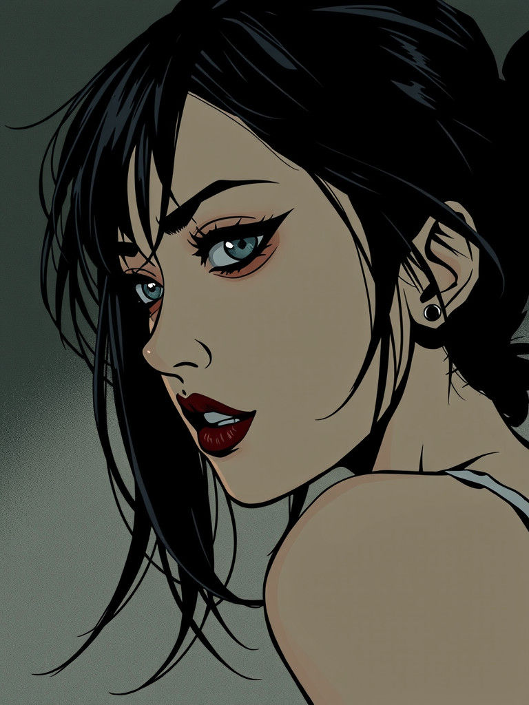 Woman in Dramatic Manhwa Style with Bold Makeup