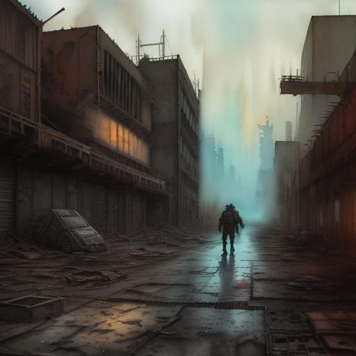 Post-Apocalyptic Wanderer in Watercolor Wasteland