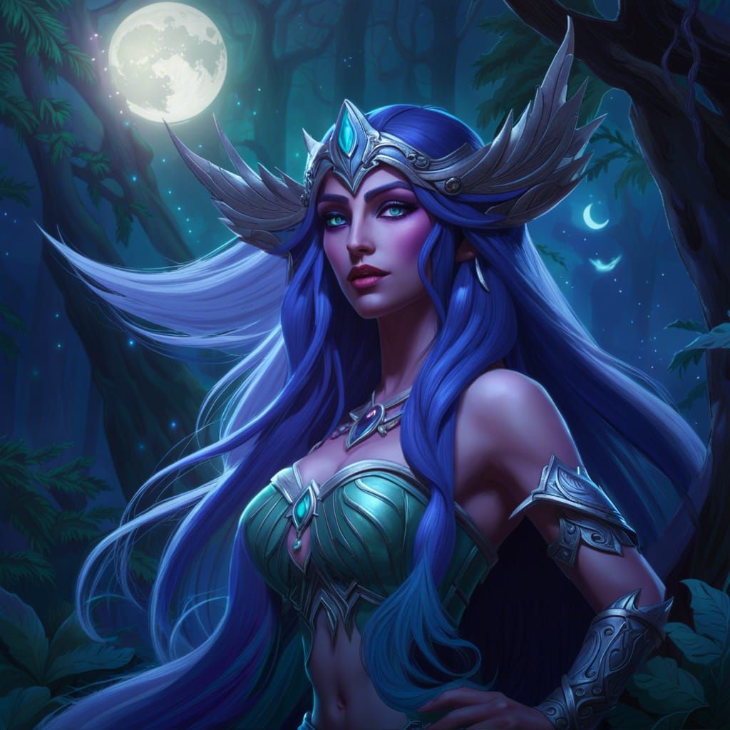 Tyrande Whisperwind: Night Elf Priestess in Moonlight