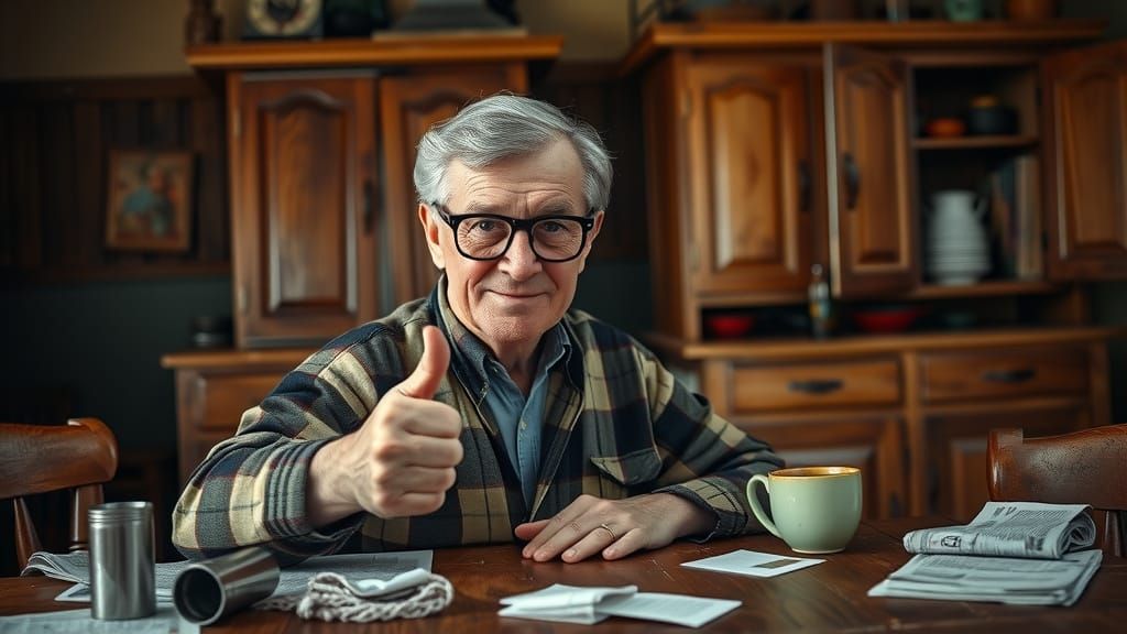 Warm Kitchen Scene with Elderly Gentleman