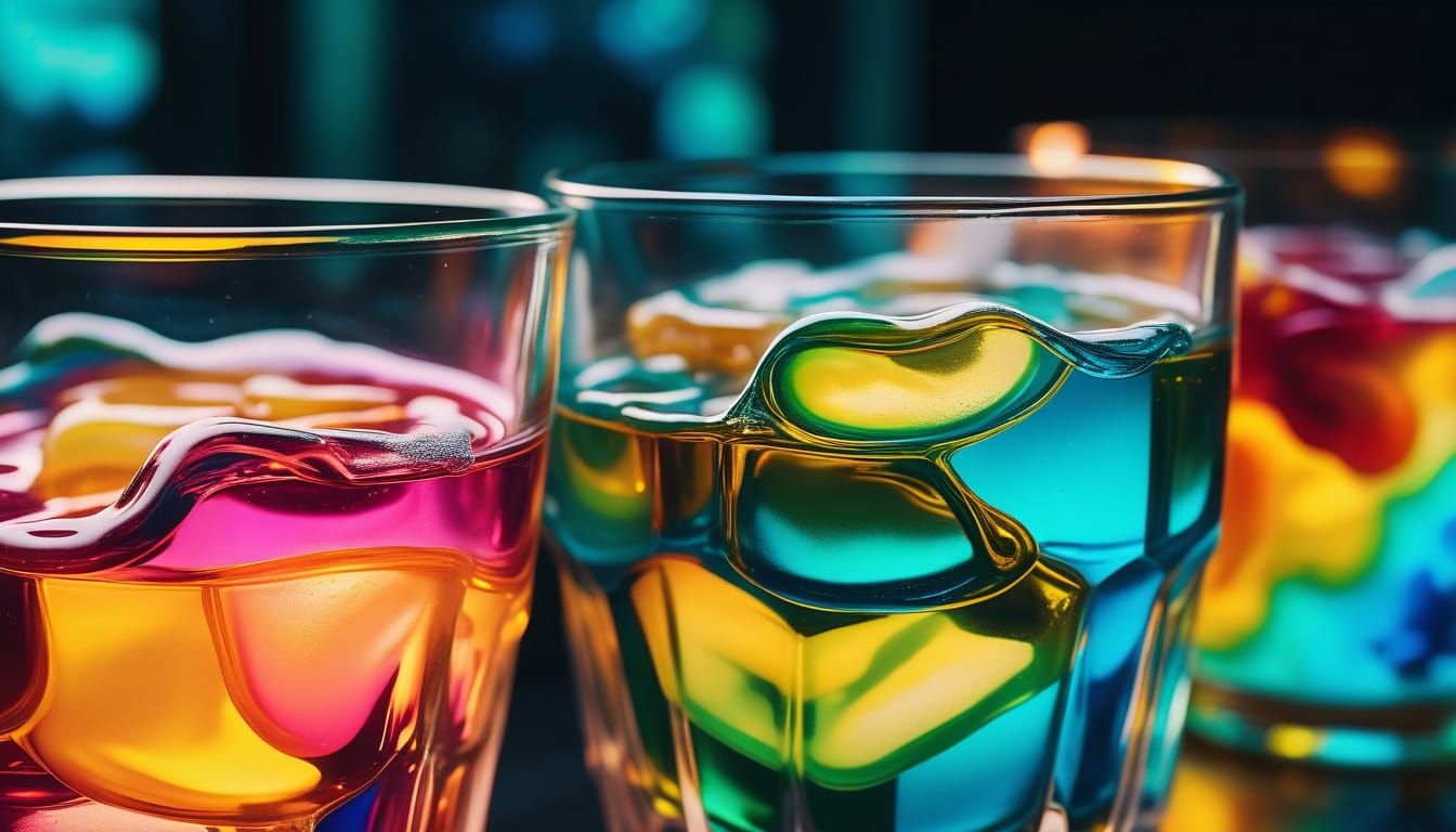 Hypercolorful Drinks in Surreal Iridescent Glasses