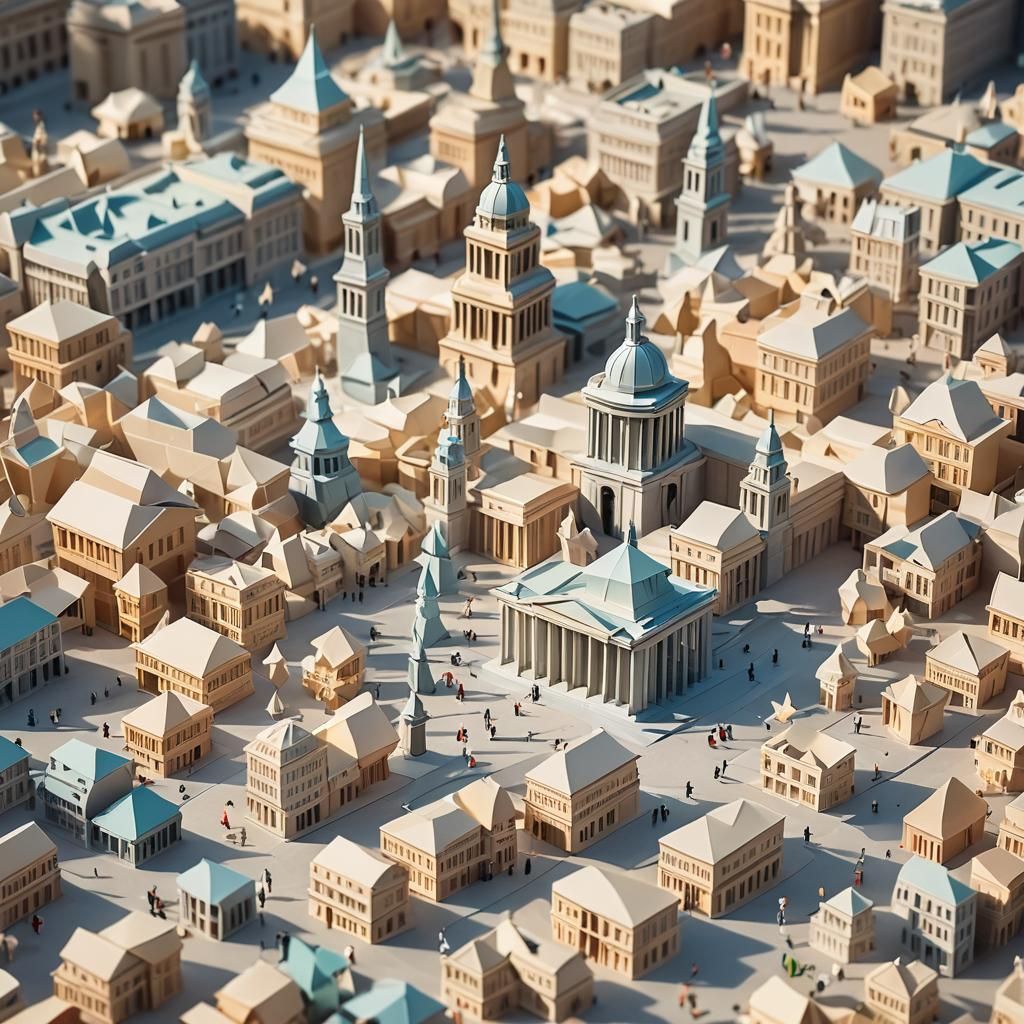 Origami Trafalgar Square in Pastel Sunlight