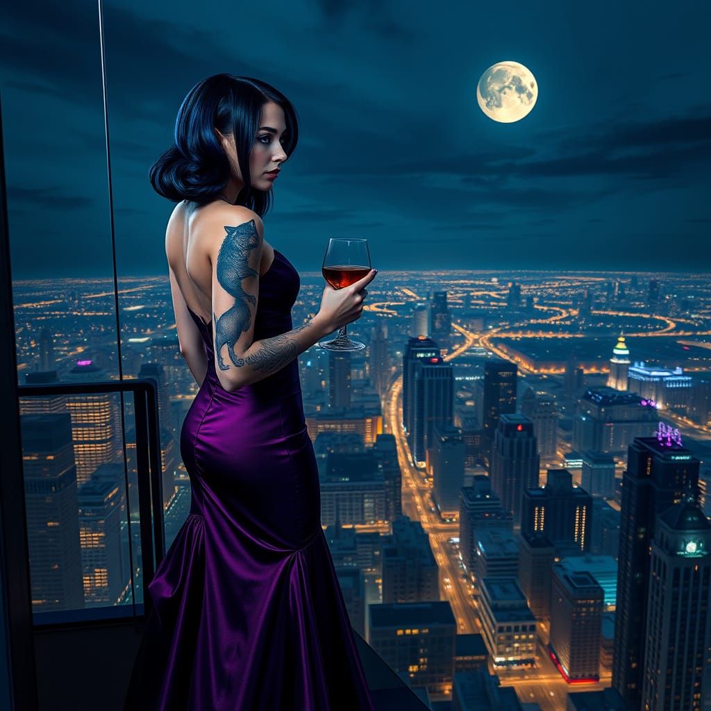 Luxurious Cityscape with Enchanting Woman