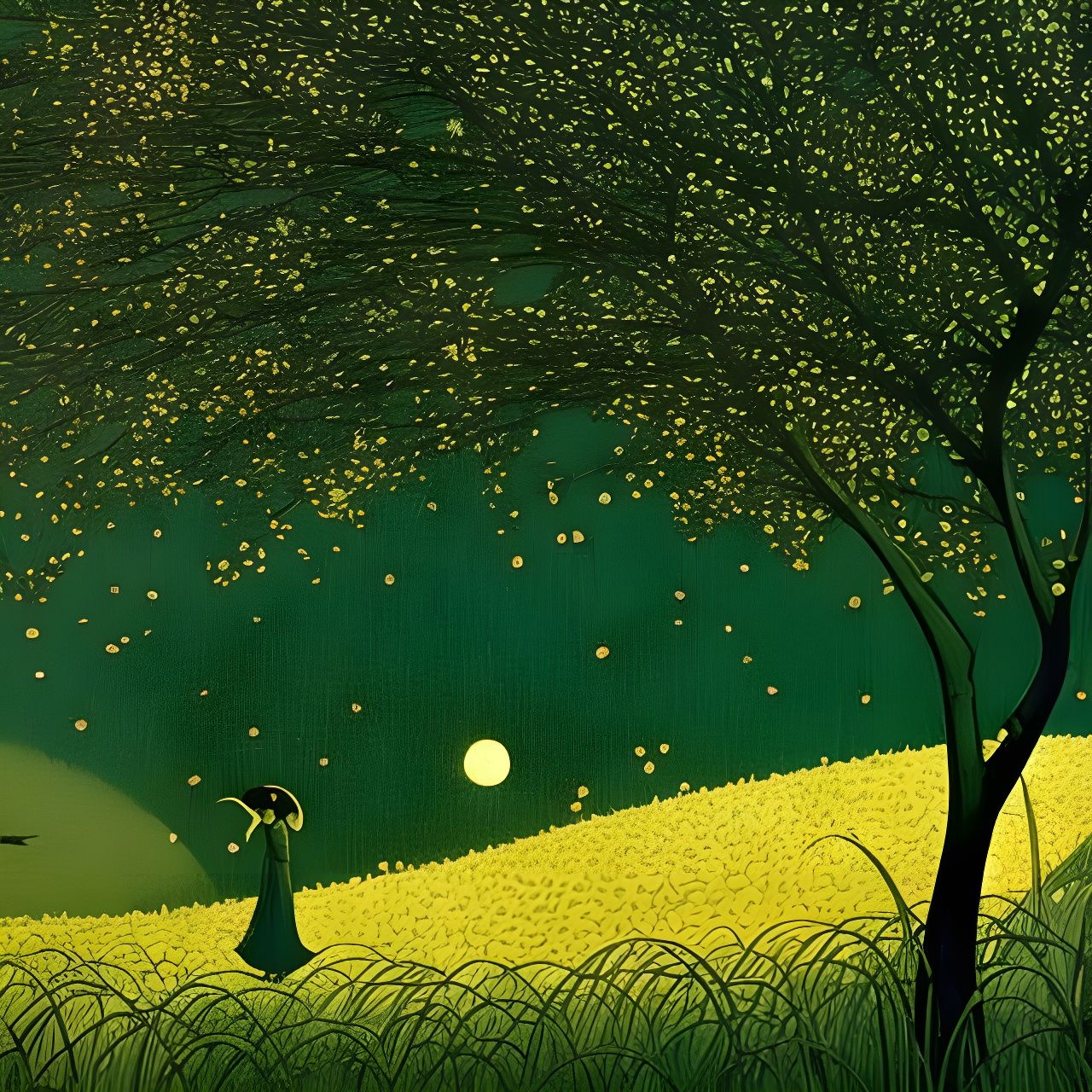 Moonlit Bed Under Willow Trees