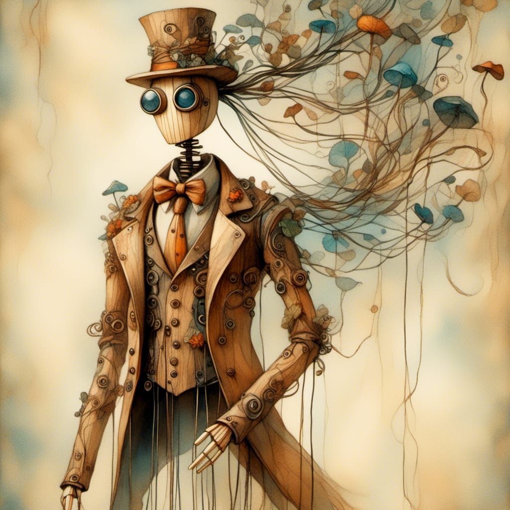 <lora:Wooden Marionette:1.0>slender wooden marionette fantas...