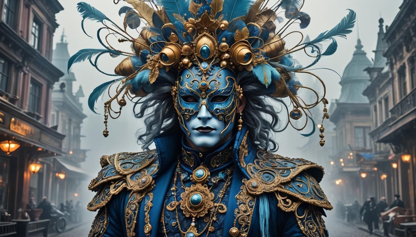 Mysterious Man in Mask with Rococo Hairstyle