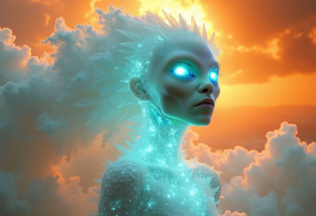 Translucent Alien with Crystalline Skin on Distant Planet