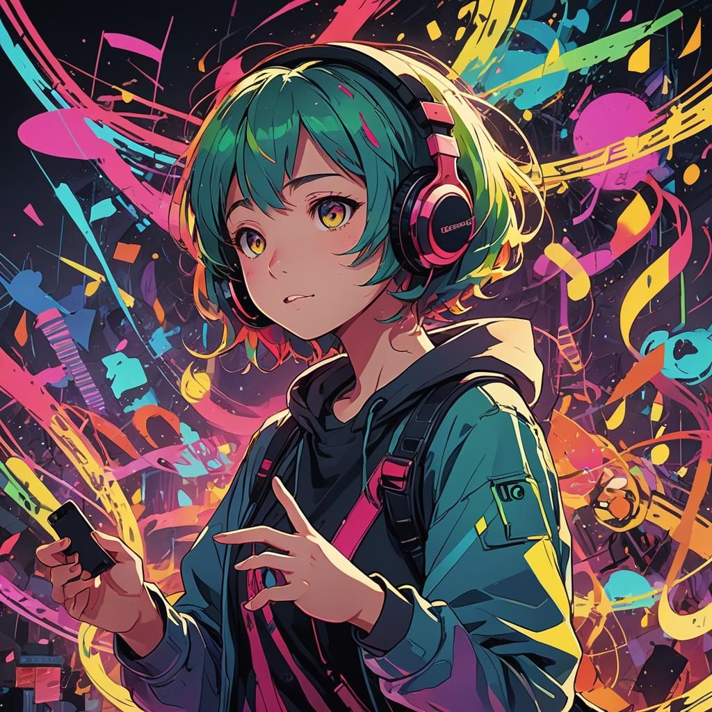 Vibrant Anime Music Art in Studio Trigger Style