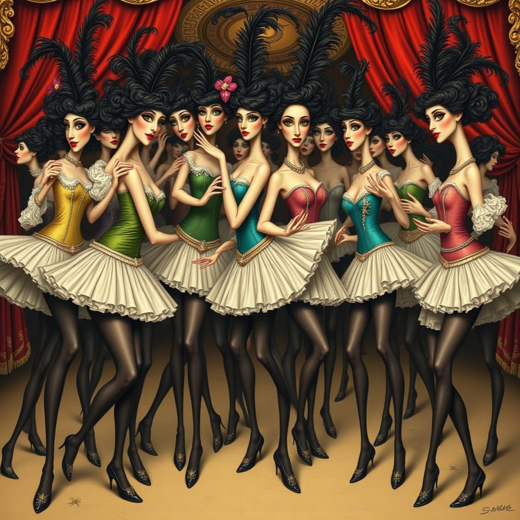 Moulin Rouge Can-Can Dancers in Lautrec Style