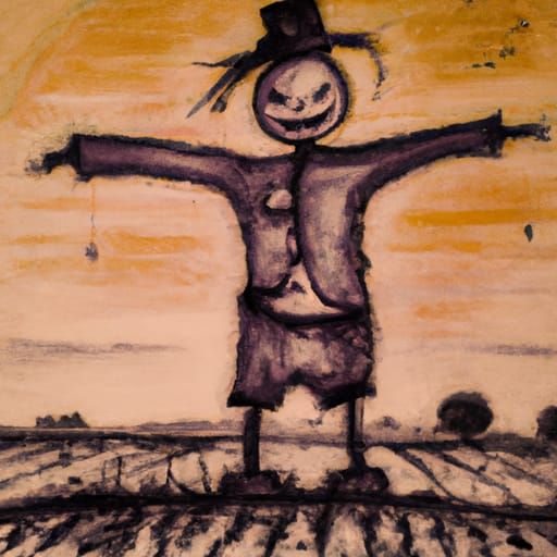 Expressionistic Pumpkin Scarecrow Charcoal Drawing at Sunset
