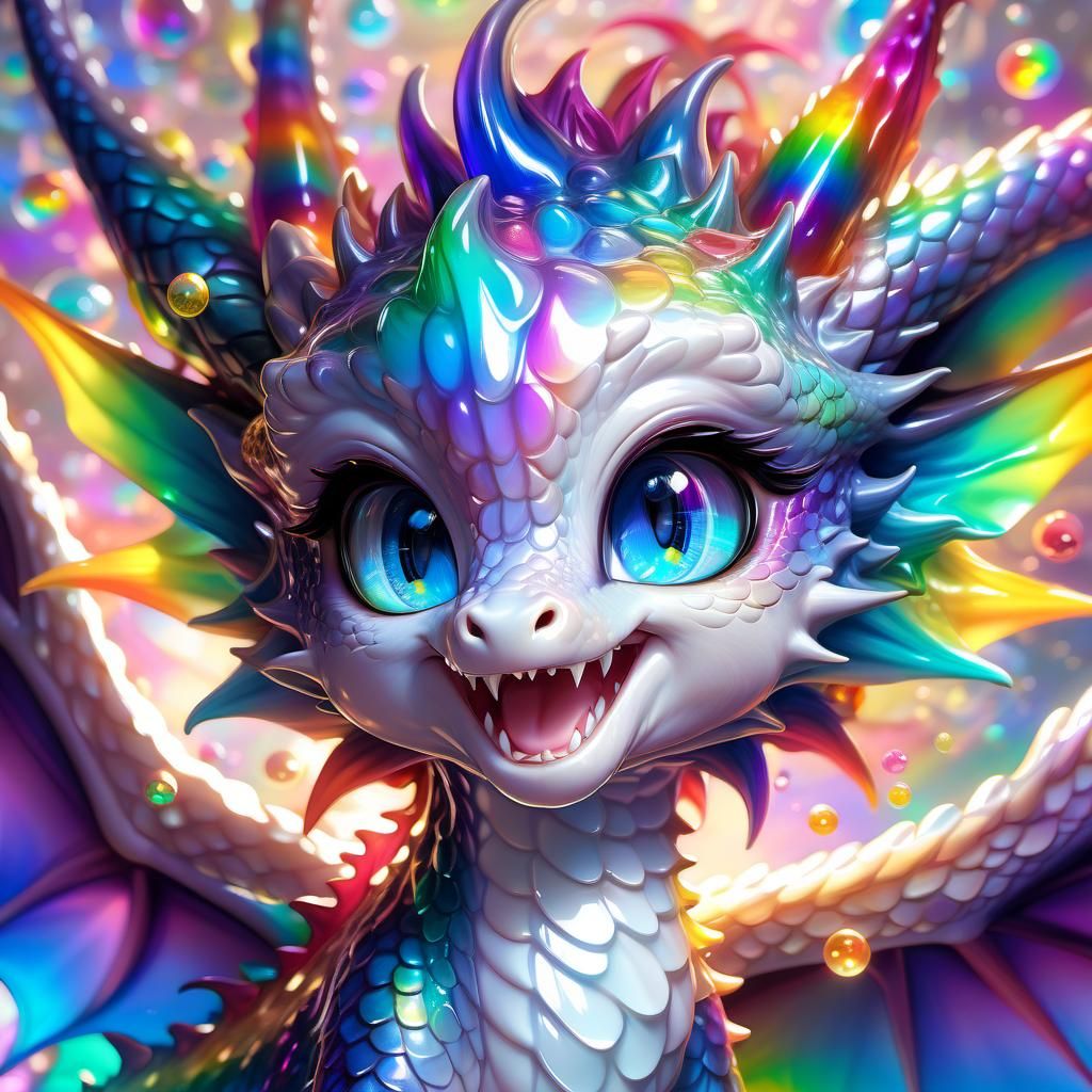 Rainbow Jello Dragon Anime Portrait in 16k