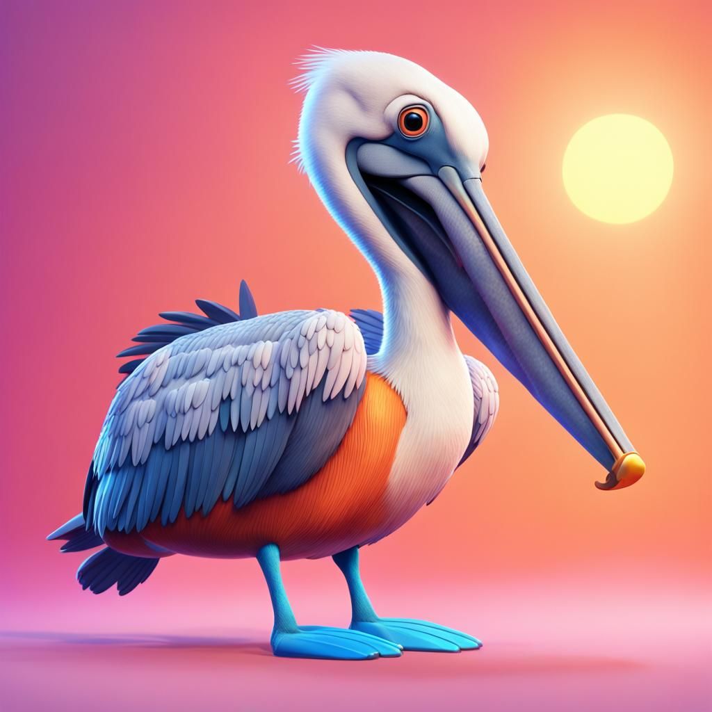 Cute Cartoon Pelican with Fish in Beak