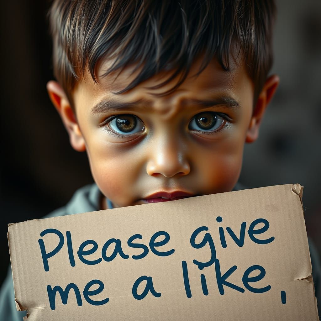 Emotional Boy Holding Sign For Likes
