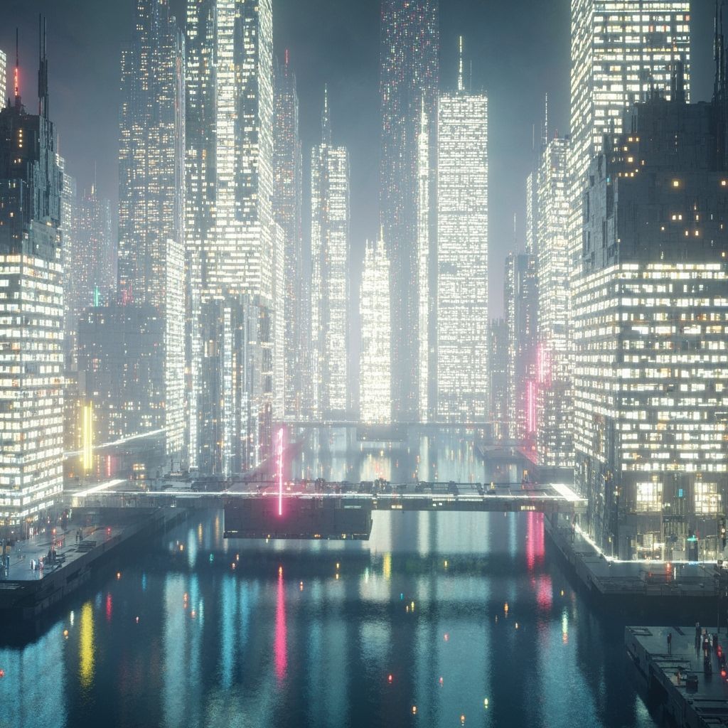 Glowing Energy Futuristic City with Neon Rivers