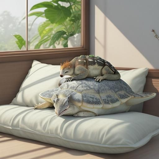 Sleeping Animals on Pillow in 3D Anime Style