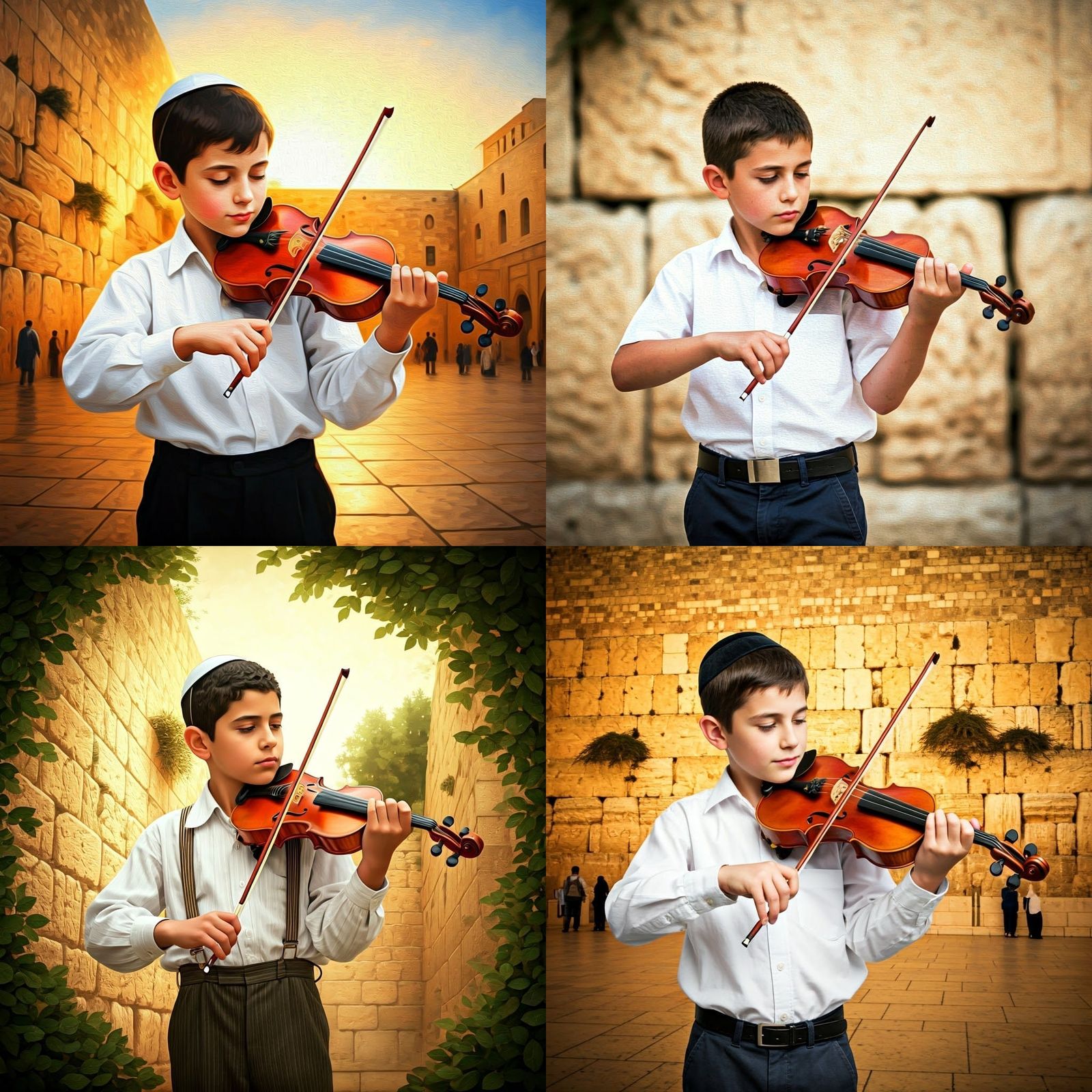 Boy Plays Violin at Western Wall, Jerusalem