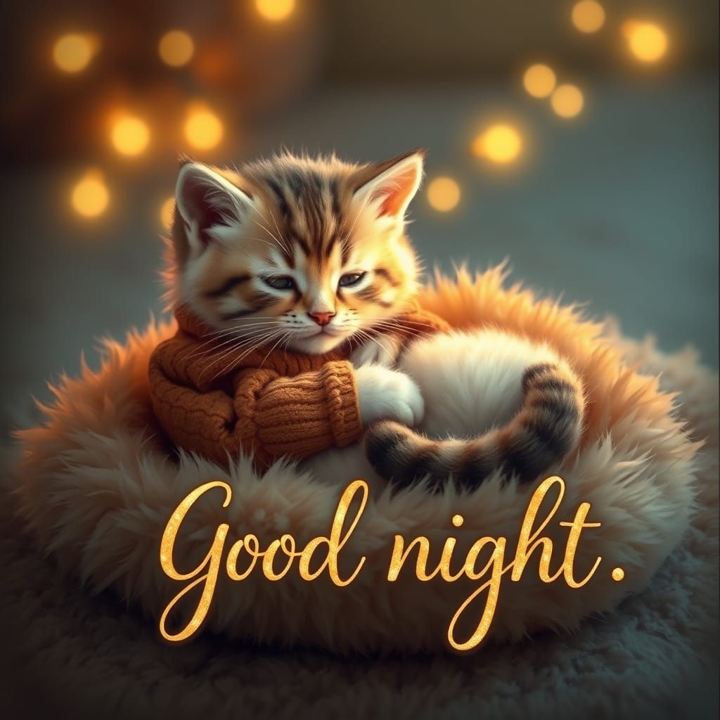 Adorable Kitten on Rug in Children's Illustration Style