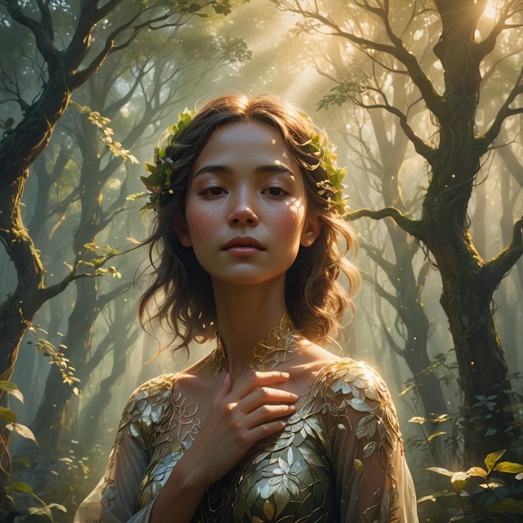 Ethereal Woman in Misty Forest: Watercolor Concept Art