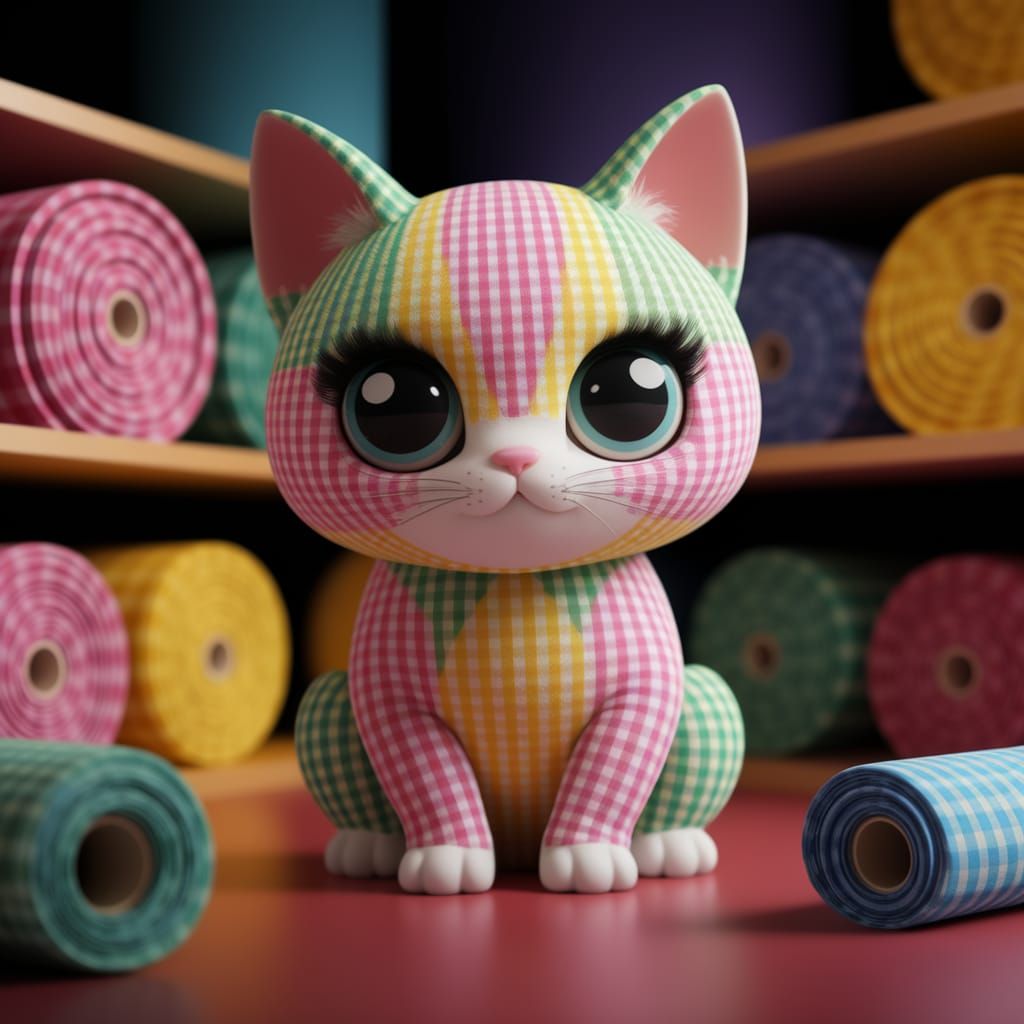Vibrant Gingham Feline in Playful Surroundings